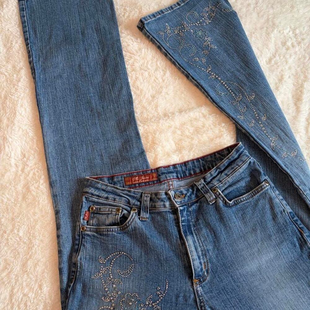 Vintage Y2K Mu Jeans Rhinestone Floral Bedazzled Flare Jeans - Size 6